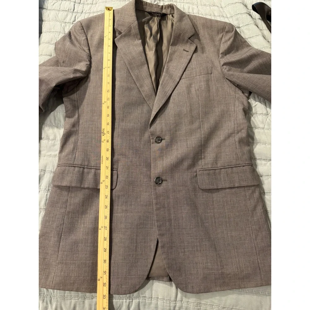 Jos. A. Bank Mens‎ 42L Grey Glen Plaid 100% Wool 2-Piece Suit Pleated Pants 36L